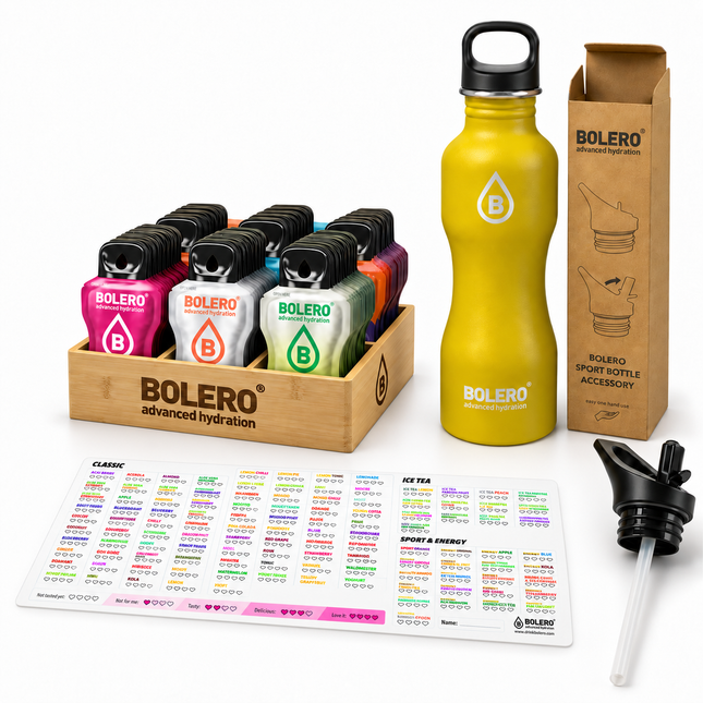 Bolero Limonade Winkel Bolero Proefpakket Deluxe – 74 Smaken, Bamboe Organizer & Drinkfles met Sportdop